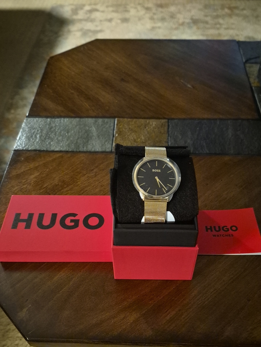 BOSS Gold Mesh Watch with Black Dial